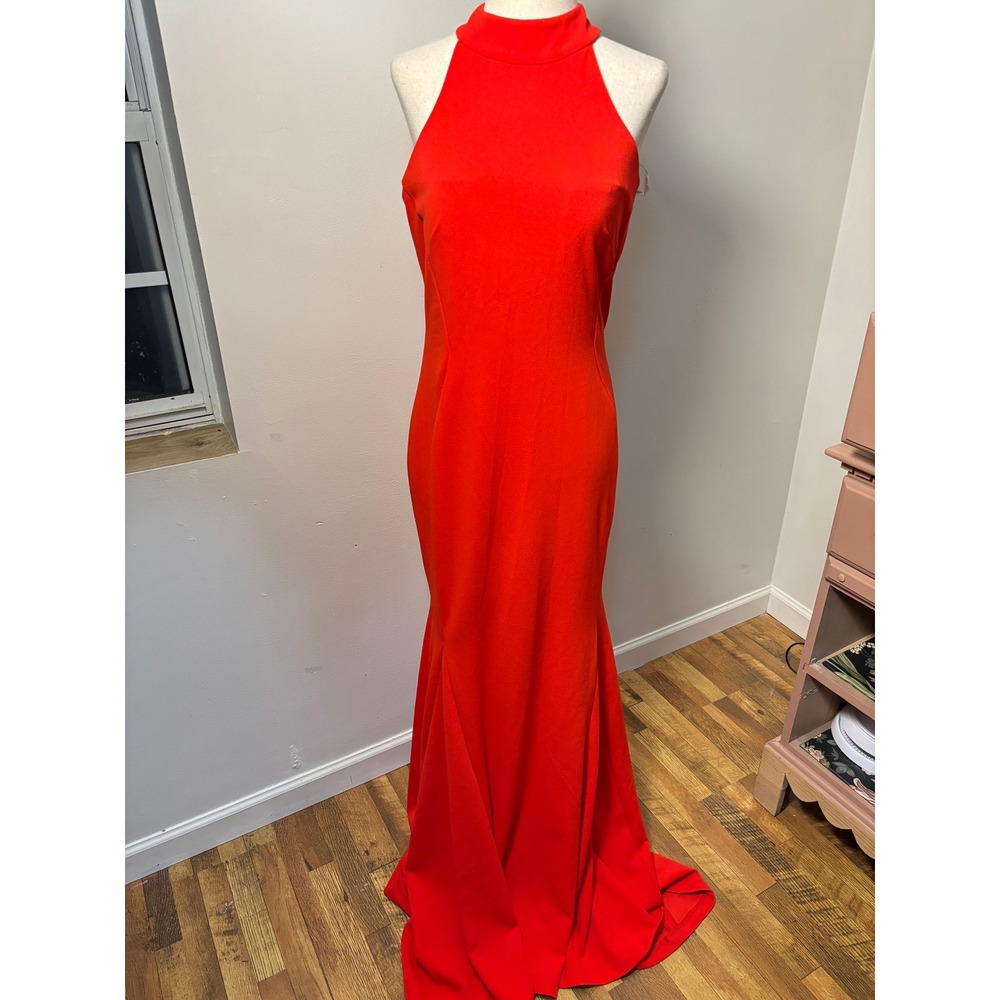 Calvin Klein Red Halter Gown Size 6 Formal Mermaid Evening Dress Glam